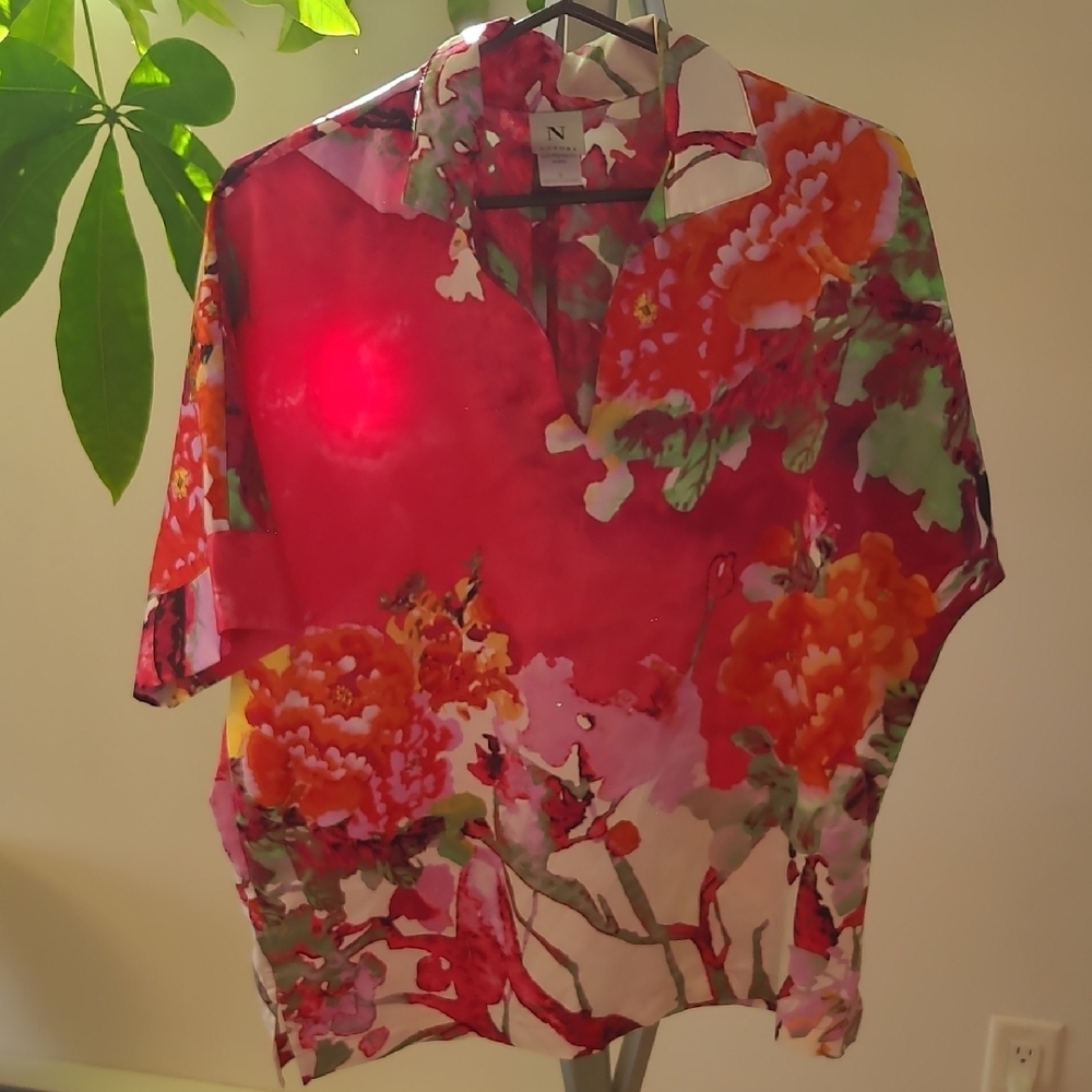 Natori Red Floral Blouse